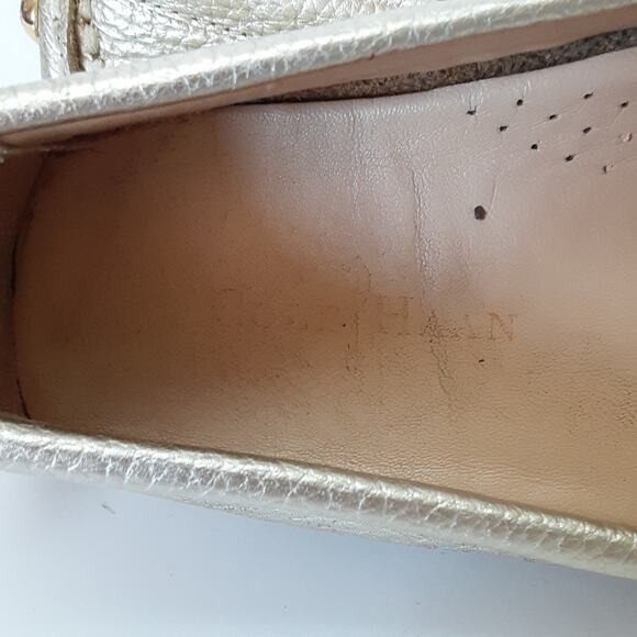 Cole Haan Leather Penny Loafers Gold Metallic Driving Flats Womens 6.5B Comfort - Picture 7 of 10
